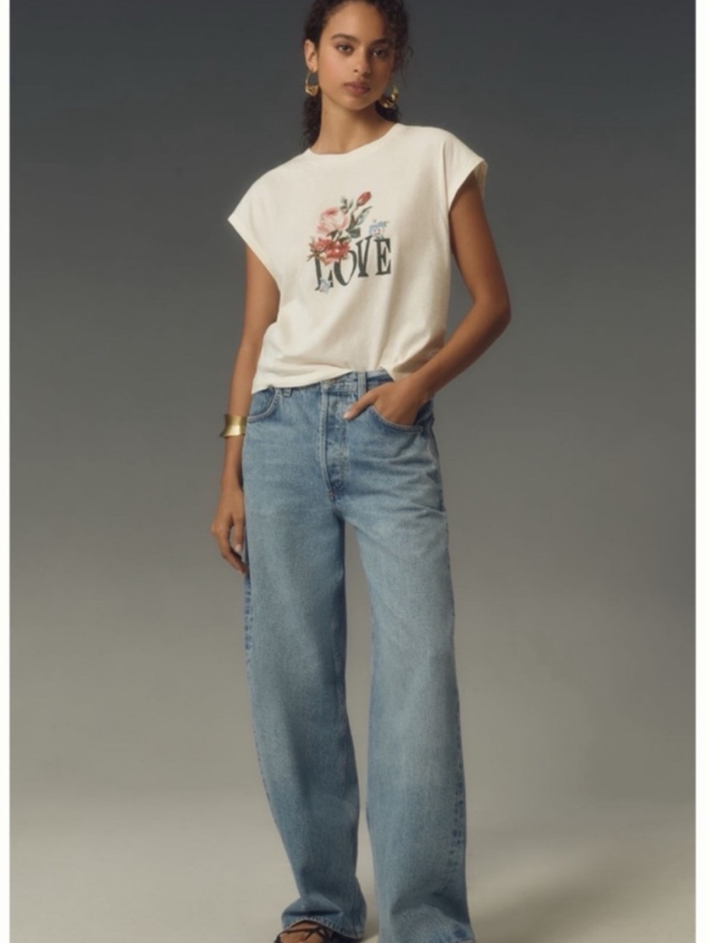 NWT Anthropologie Rose Love print Graphic Cotton Muscle Tee, M - Picture 4 of 14